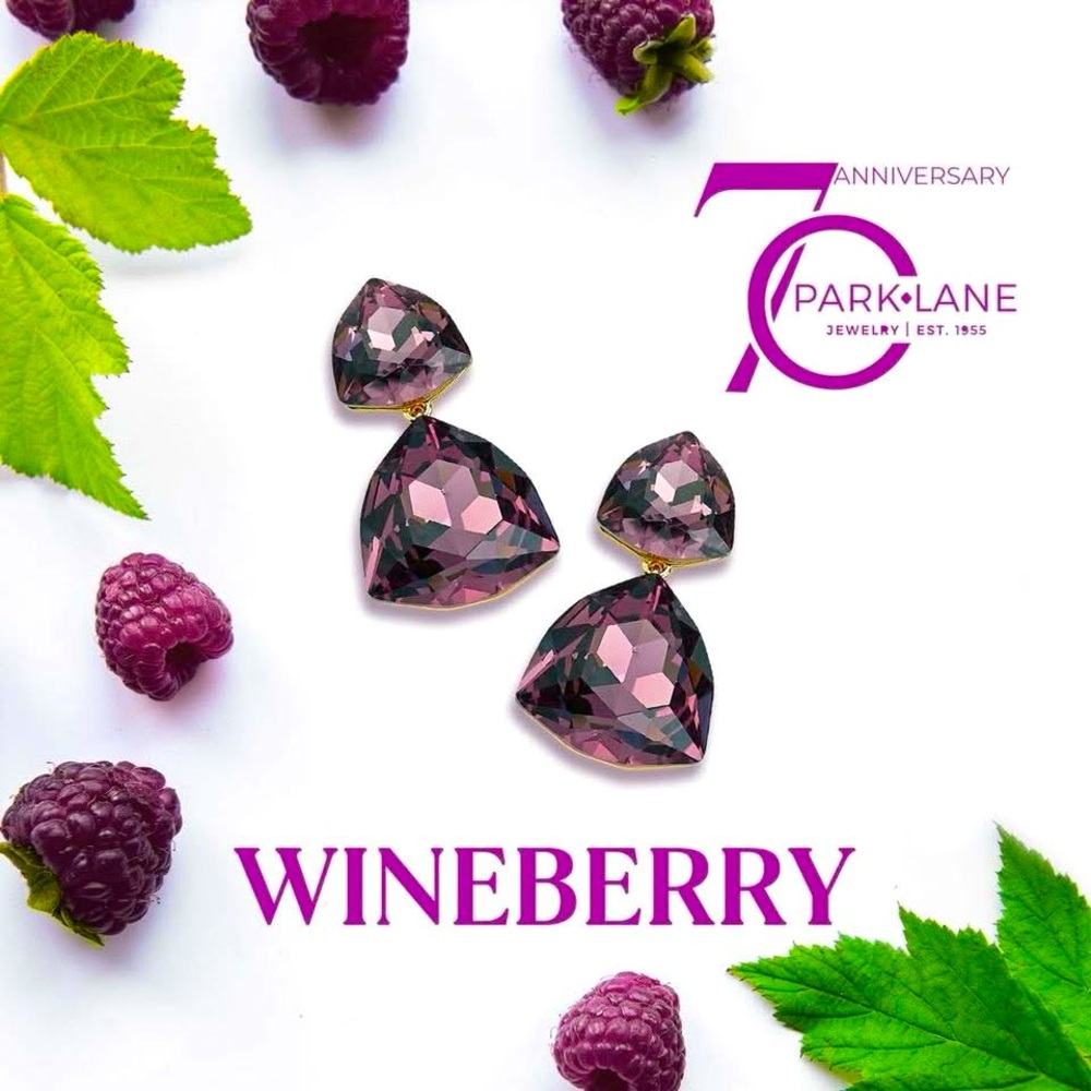 Park Lane Wineberry Earrings teardrop dangle purple crystals trillion cut NWT